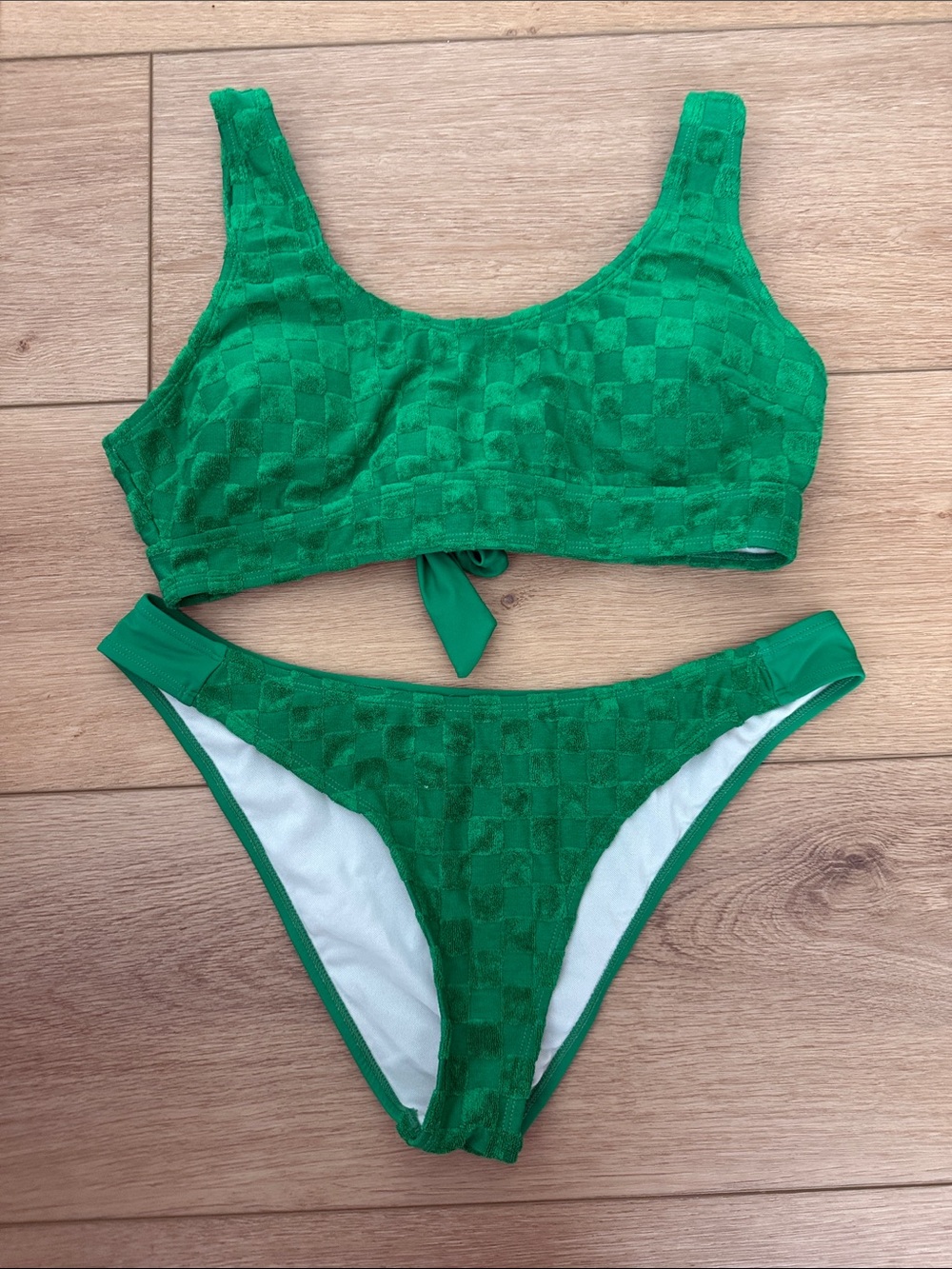 Cupshe Emerald Green Check Texture Two-Piece Bikini